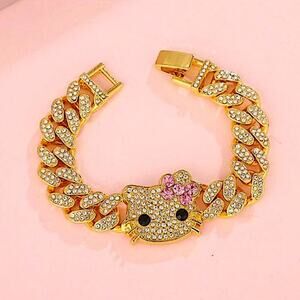Gold Hello Kitty Rhinestones Chain Link Bracelet